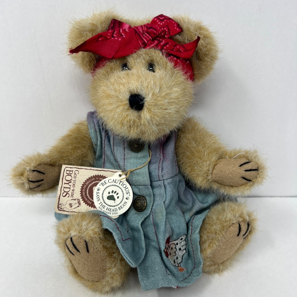 Boyds Bears Henrietta Macdonald 10 inch Blonde Blue Denim Dress Red Bandana 2002